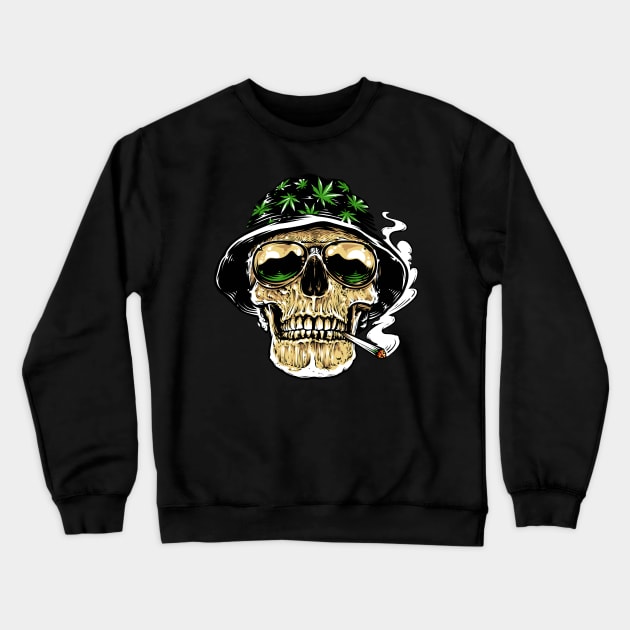 Skull Smoking Joint Crewneck Sweatshirt by CryptoTextile